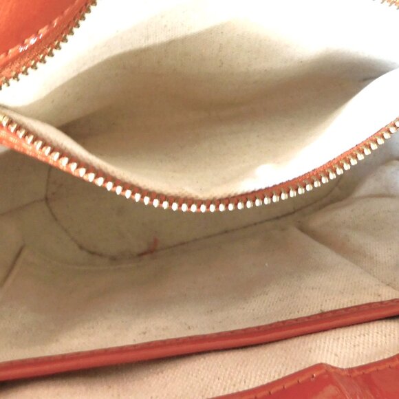 Medium Michael Kors Orange Patent Leather & Straw Tote Handbag Purse - Picture 11 of 13